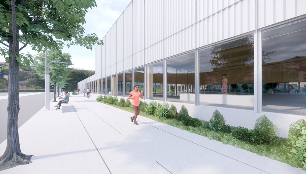 Imatge del disseny de la façana de la piscina