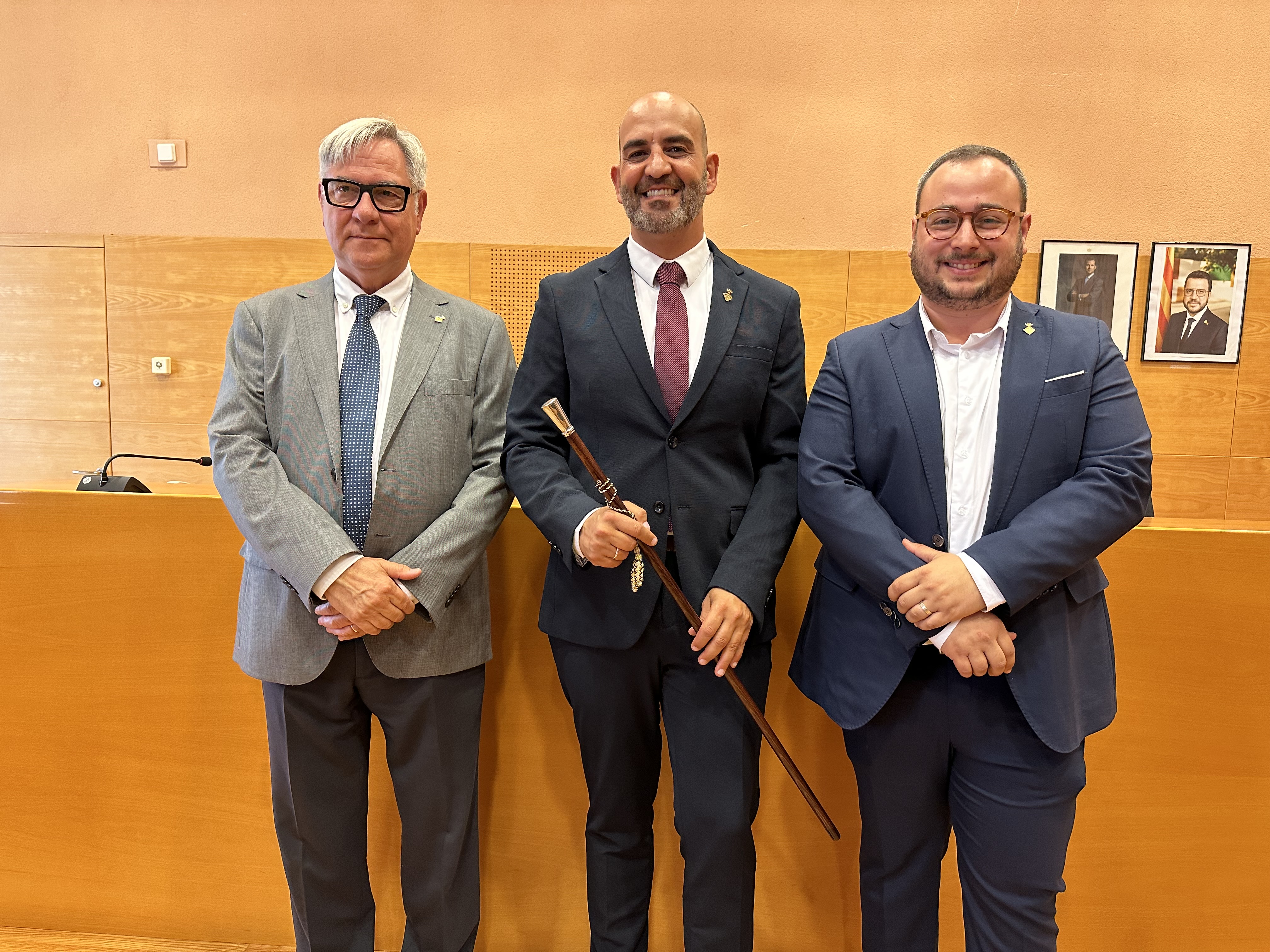 D'esquerra a dreta: Eduard Rovira (ERC), Vale Pino (PSC) i Xavier Suàrez (Junts)